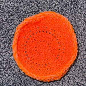 Hand Crochet Bright Orange Round basket